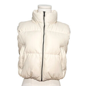 Double Zero Ivory Soft Faux Leather Cropped Puffer Vest Small